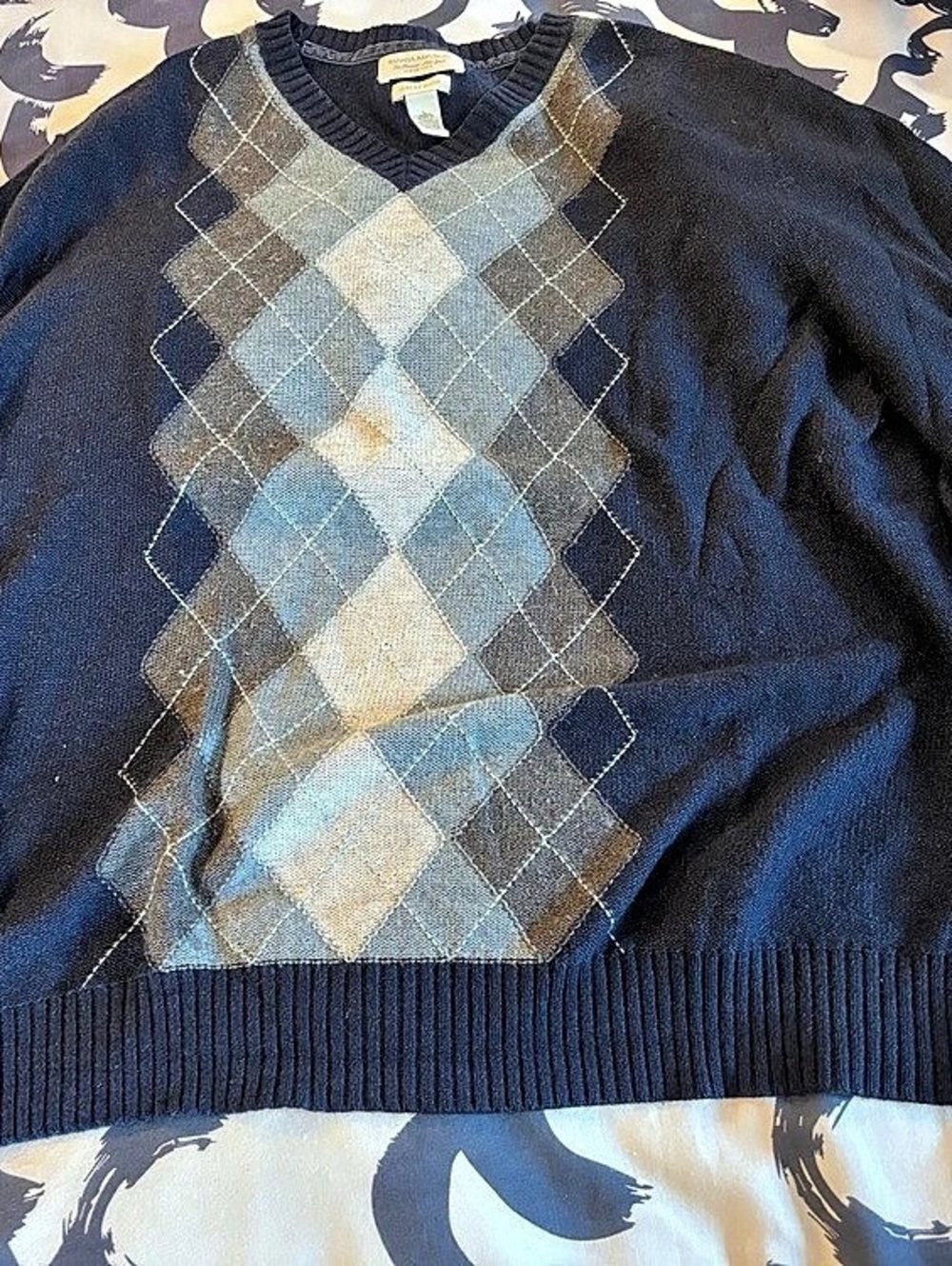 Banana Republic Argyle V-Neck Wool Sweater Size Large